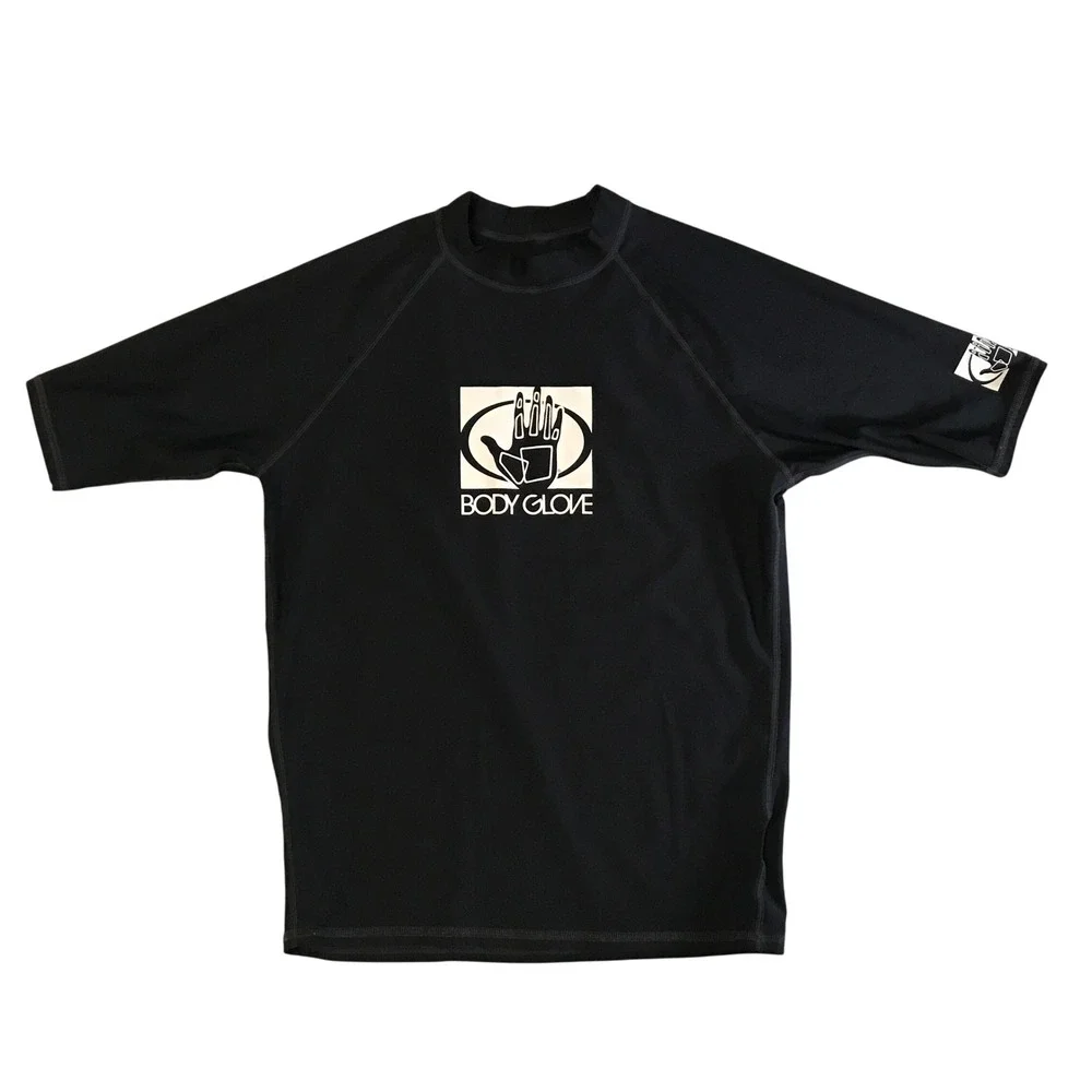 Body Glove Mens Short Sleeve Rash Guard Black UVP 50 Swim Shirt Logo Small